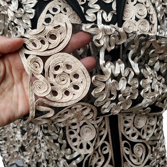 Damee Inc Black Mesh Soutache Zip Jacket & Matching Tank Top Twinset Sz L - Picture 5 of 16